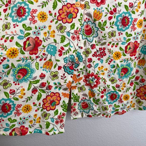 Handmade Floral Tunic Blouse Bell Sleeves Back Button Down Butterflies - Picture 4 of 10